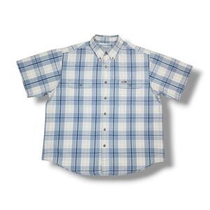 Vintage Carhartt Blue / White Short Sleeve Button Down Shirt Men's XL